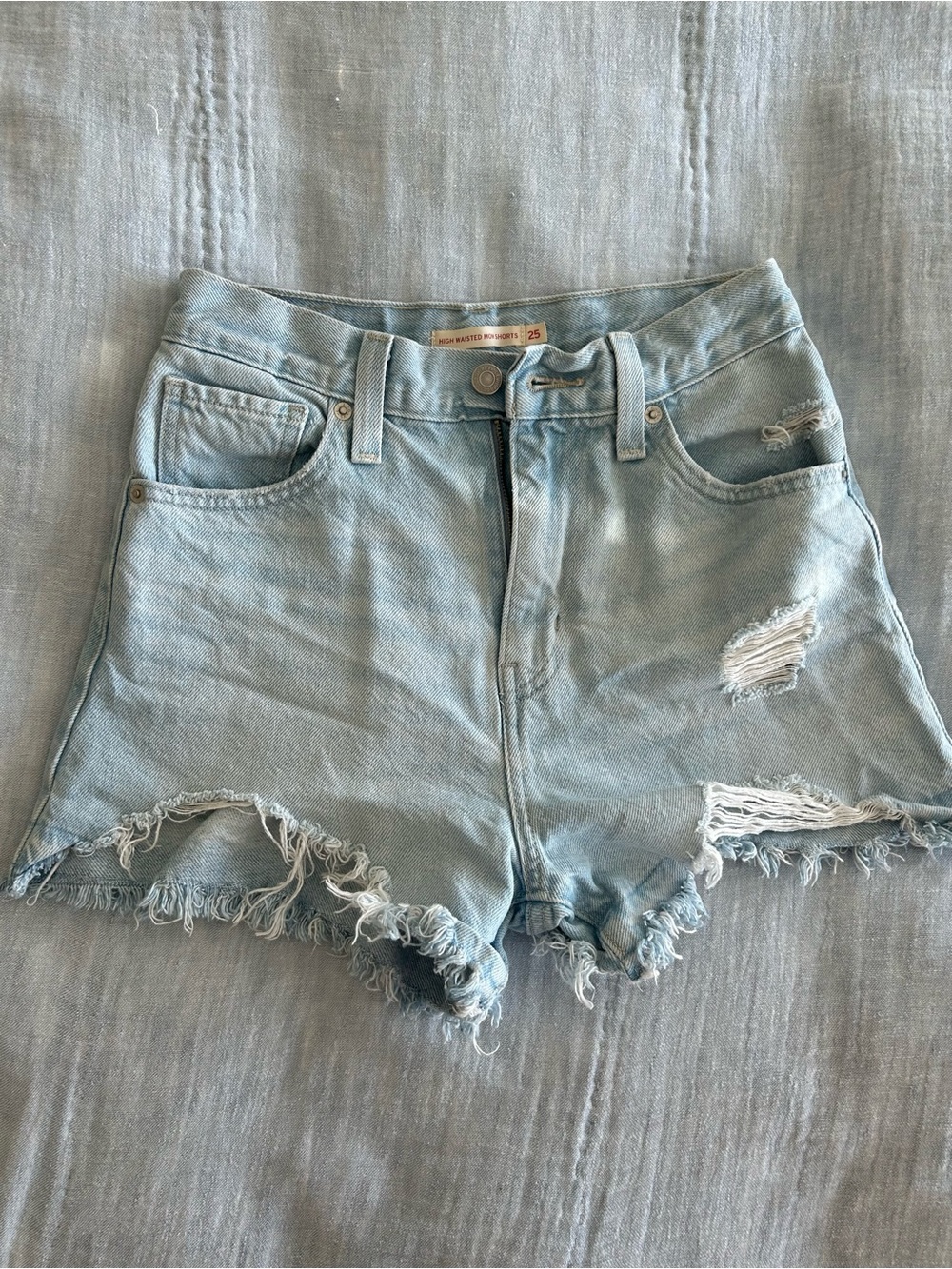 Levi’s High Waisted Mom Shorts in Distressed Light Blue